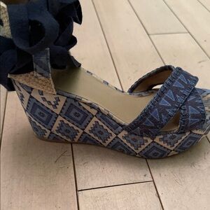 Blue Patterned Wedge Sandals